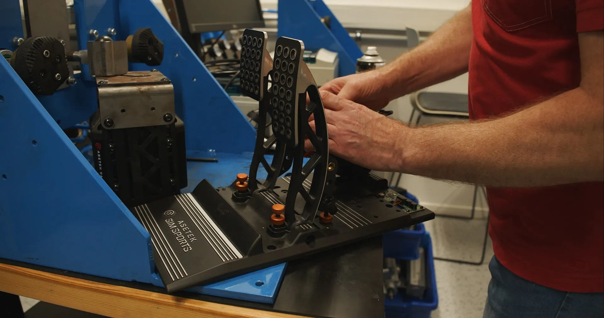 Pedal assemblies are built and tested hands-on in Asetek’s workshop.