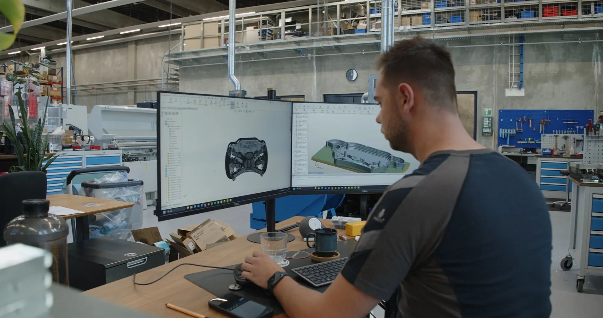 Asetek engineers model steering wheels and machining setups side by side in SOLIDWORKS Design.
