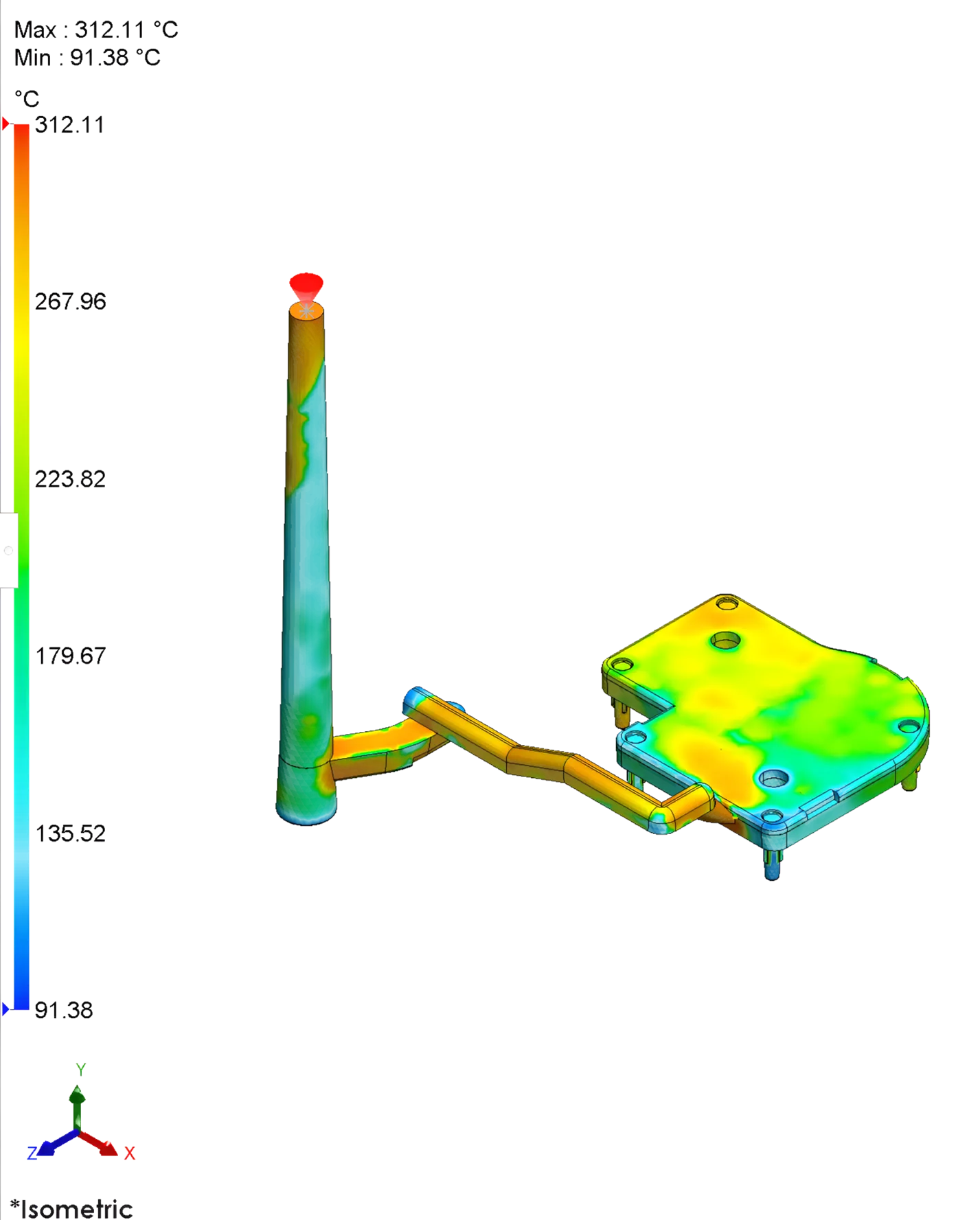With SOLIDWORKS Plastics simulation solutions, XEONTEC can simulate injection-molded plastic runs, spot potential issues, and optimize mold designs for improved performance — all while reducing prototyping costs and delays. For example, SOLIDWORKS Plastics can provide the Freezing Time at End of Fill, shown on these two images. This gives a digital image of the glass transition temperature layer bonding of the resin inside the cavity, which is imperative for achieving mechanically strong bonding between all