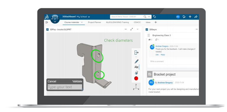 laptop showing 3DEXPERIENCE to SOLIDWORKS Education Edition screen