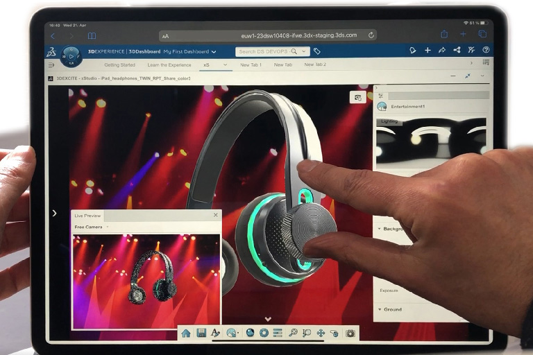 Captura de pantalla de los audífonos en ipad de Product Communicator