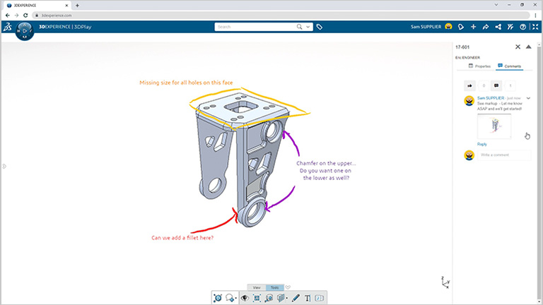 3D-Konstruktionsmodell mit Markup – SOLIDWORKS