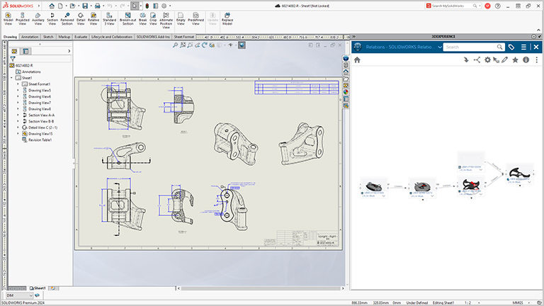 显示零件设计数据的 SOLIDWORKS 用户界面