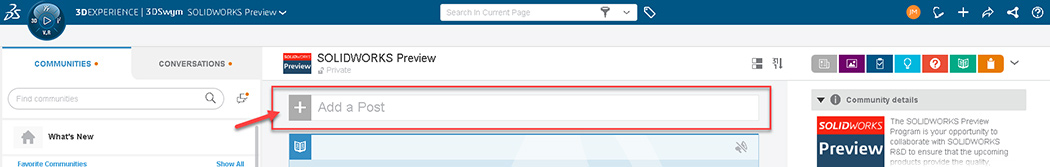 screenshot from SOLIDWORKS Preview community
