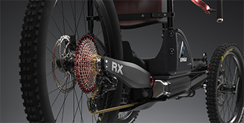 Detail of rear wheel of Bowhead adaptive ebike - SOLIDWORKS What's New 2024