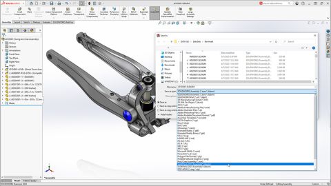 SOLIDWORKS 3D CAD 2024 사용자 인터페이스의 모델