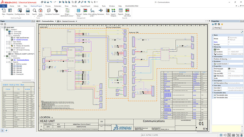 Interfaccia utente SOLIDWORKS che mostra la progettazione di schemi elettrici