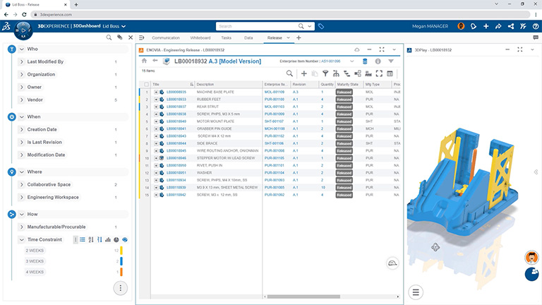 Screen showing 3D model of part for LIDBoss with version history - SOLIDWORKS