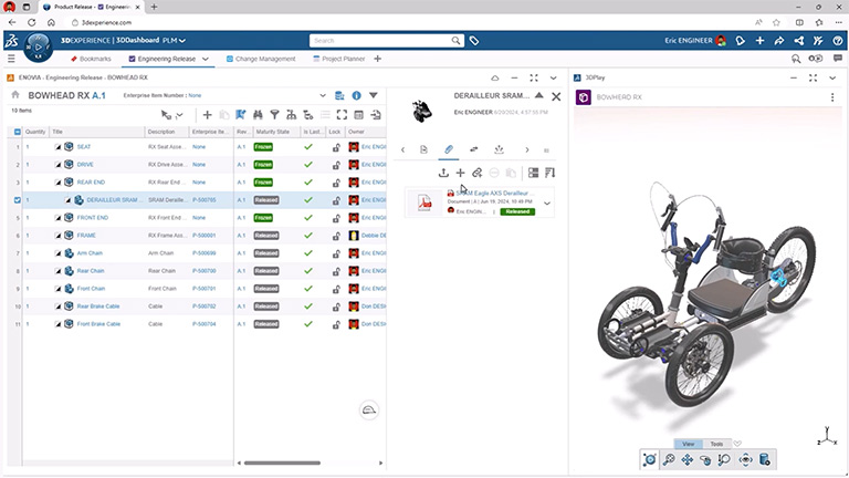 XEN user interface with 3D model of Bowhead ebike - SOLIDWORKS
