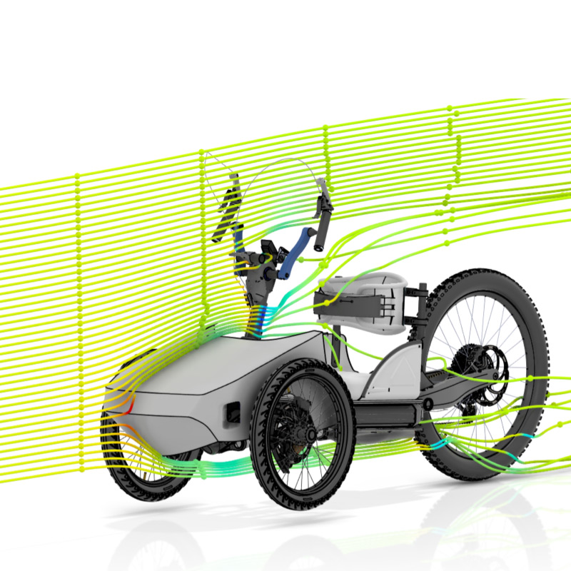 Hesaplamalı akışkanlar dinamiği verileriyle uyarlanabilir elektrikli bisikletin 3D modeli - SOLIDWORKS