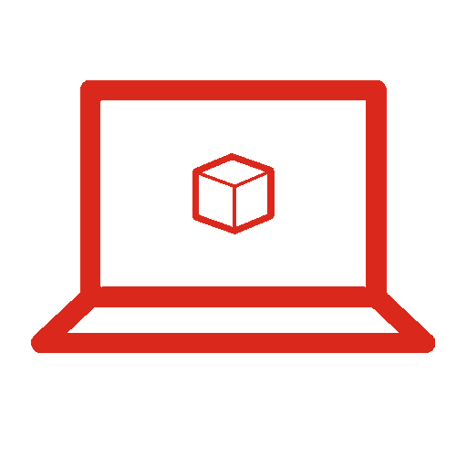 Icon with laptop screen showing a 3D cube