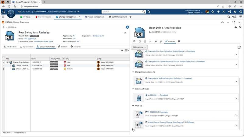 User interface for Change Management showing capturing the need
