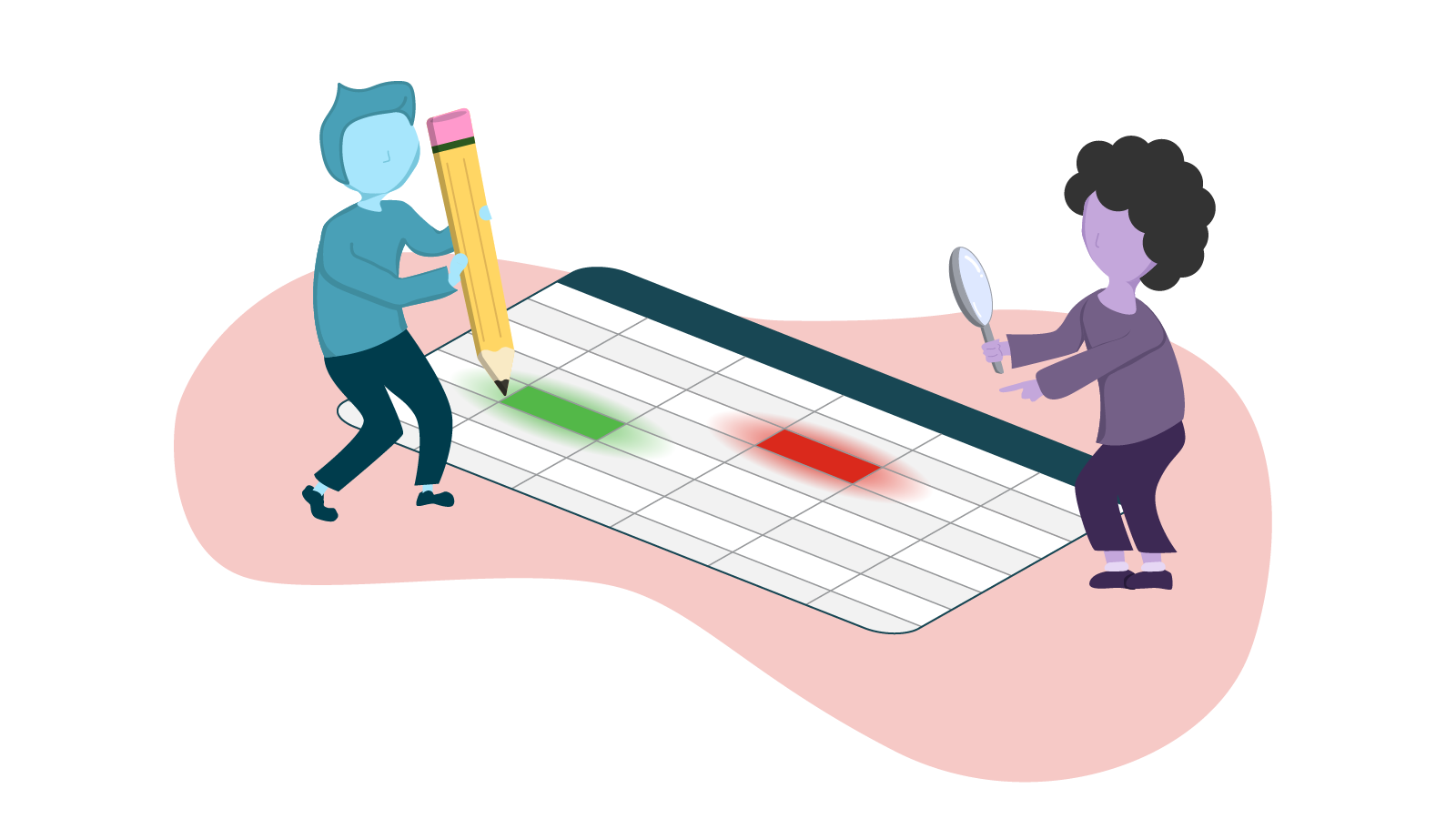 2 Vector humans checking manually with magnifying glass