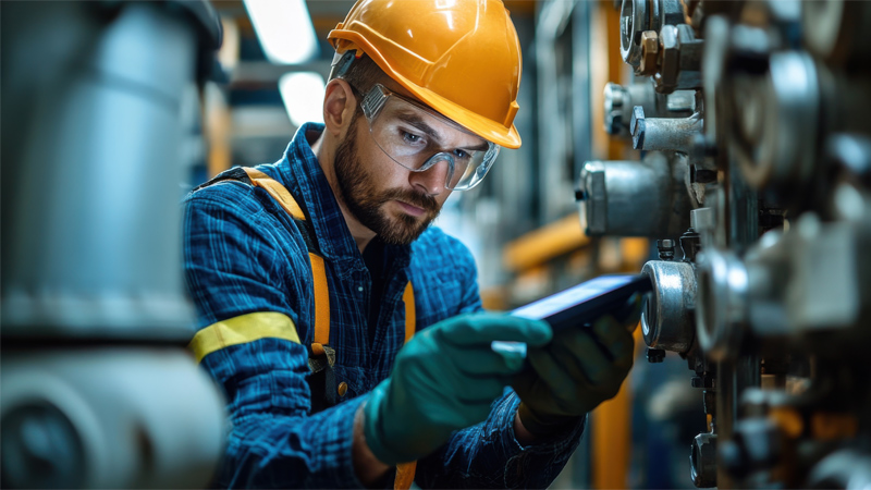 Man retrieving data from a machine
