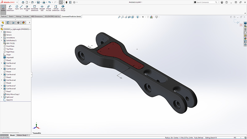 SOLIDWORKS user interface showing command prediction