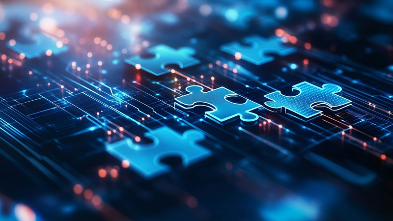 image depicting digital puzzle pieces being fit together