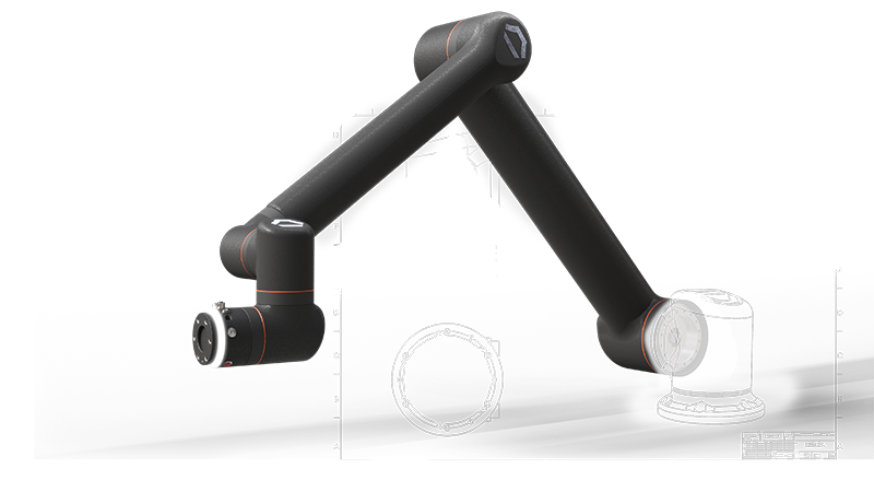 SOLIDWORKS 3D rendering of Standard Bots industrial robot Thor, with 2D drawing