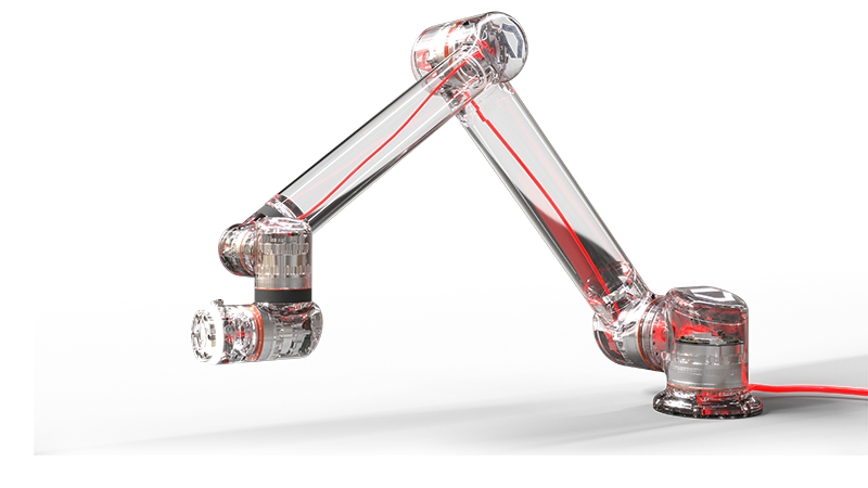 SOLIDWORKS 3D rendering of Standard Bots industrial robot Thor, with exploded view of electrical components