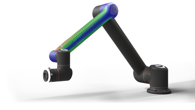 SOLIDWORKS 3D rendering of Standard Bots industrial robot Thor, with simulation data