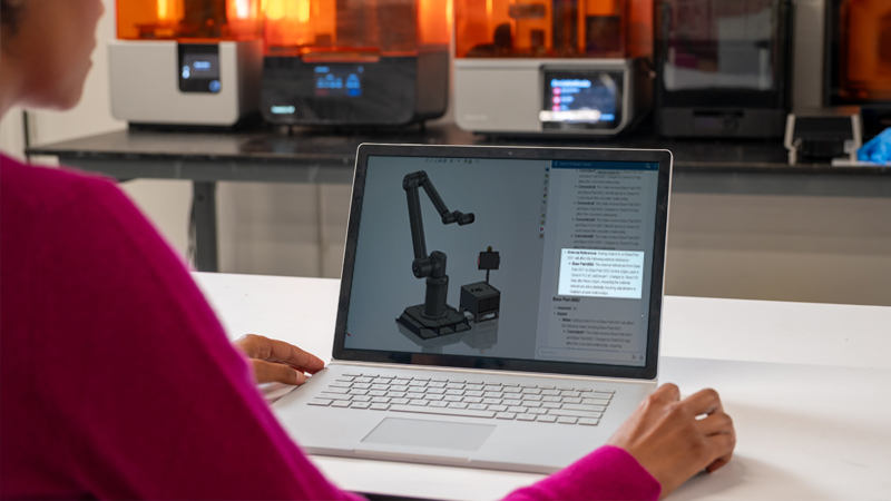Designer working on SOLIDWORKS 3D model