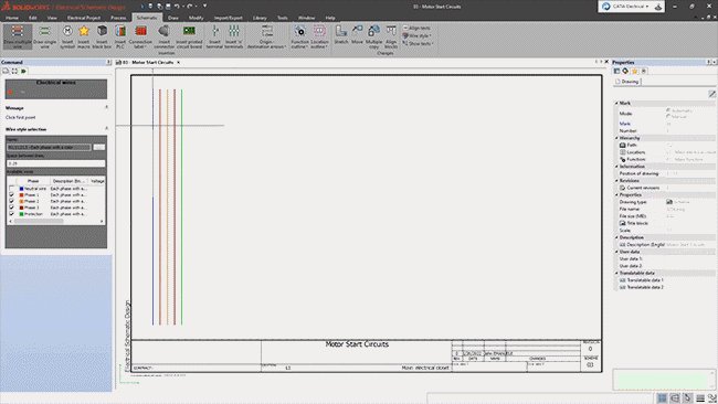 Electrical Schematic Designer user interface - SOLIDWORKS