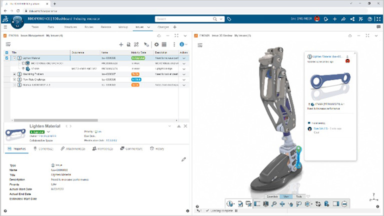 User interface showing workflow for managing a project - SOLIDWORKS