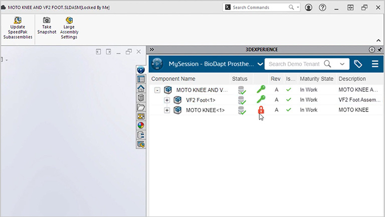 User interface showing options for storing and revising - SOLIDWORKS