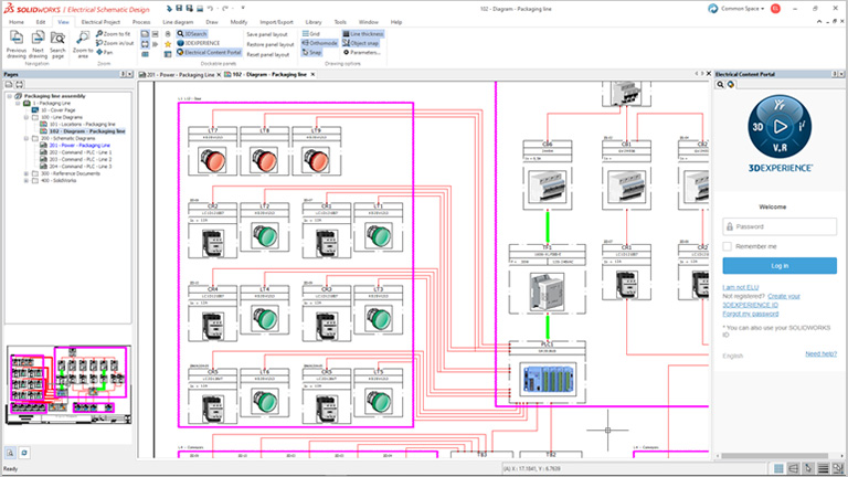 Benutzeroberfläche von Electrical Schematic Designer, die Konstruktionsautomatisierung anzeigt