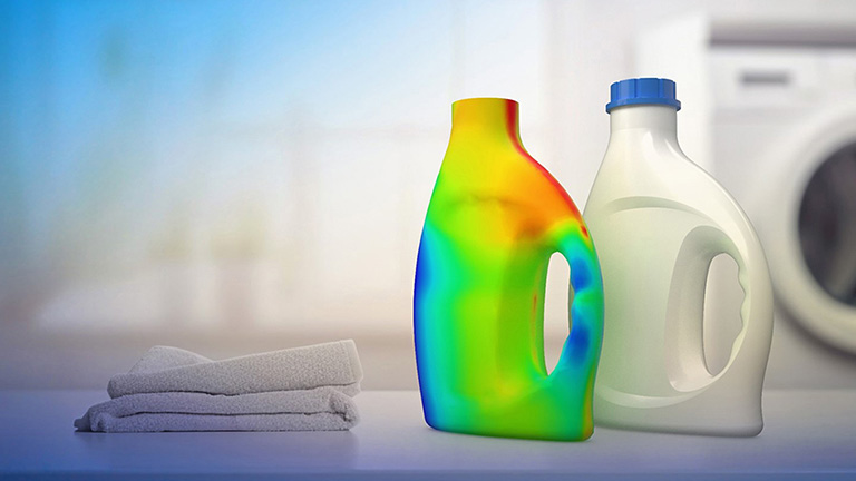 3D model with simulation of laundry detergent container - SOLIDWORKS