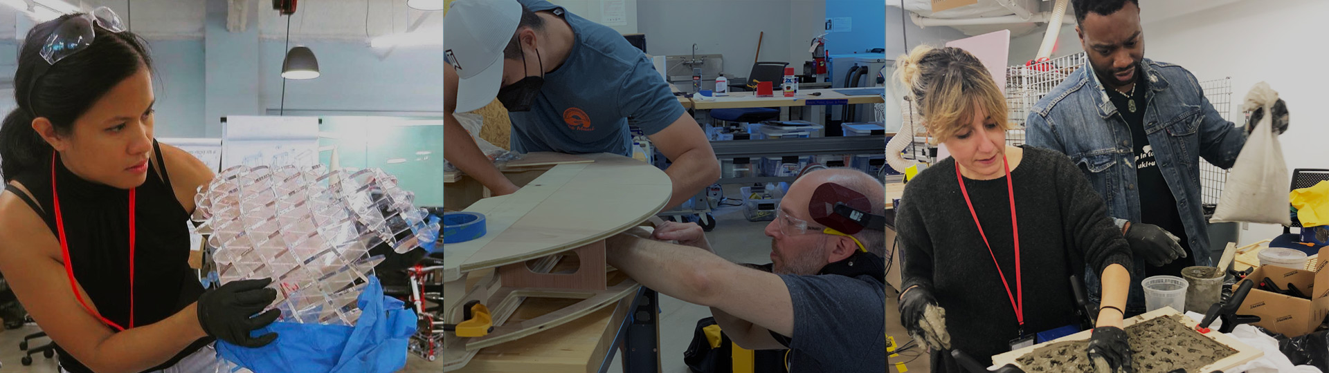 Drei Fotos von Makern, die im Makerspace arbeiten – SOLIDWORKS
