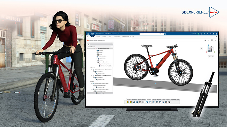 3D rendering of ebike with screenshot of the design model - SOLIDWORKS