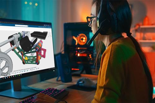 Studierender im Zimmer verwendet 3DEXPERIENCE Engineer for Education