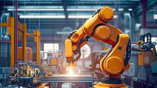 Robotic arm on automated assembly line - SOLIDWORKS 2024