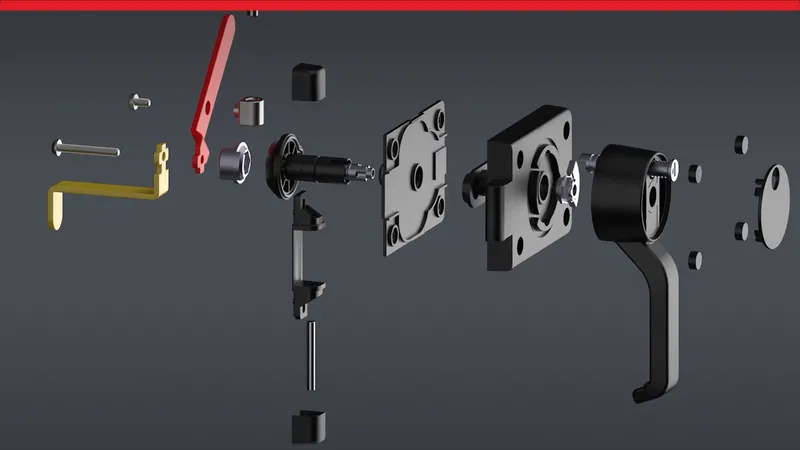 Renderizado en 3D que muestra la vista explotada de la pieza de una máquina