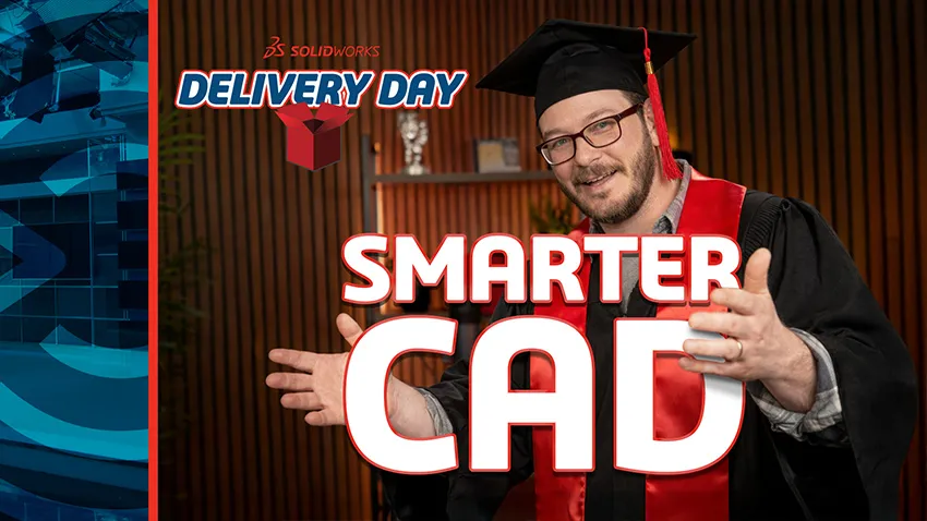 Delivery Day Episode on Smarter CAD presenter dressed in graduation cap and gown