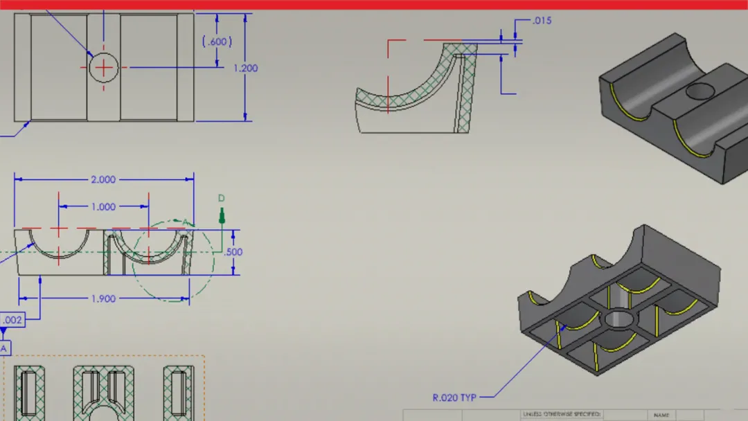Screen showing SOLIDWORKS drawing refinement