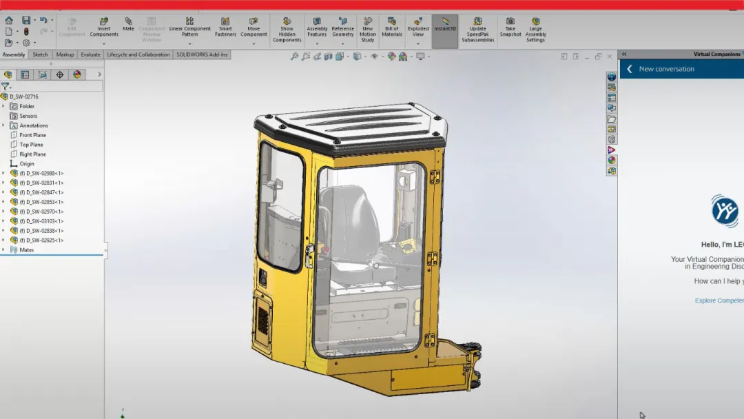 SOLIDWORKS user interface showing AI-guided speedpak generation