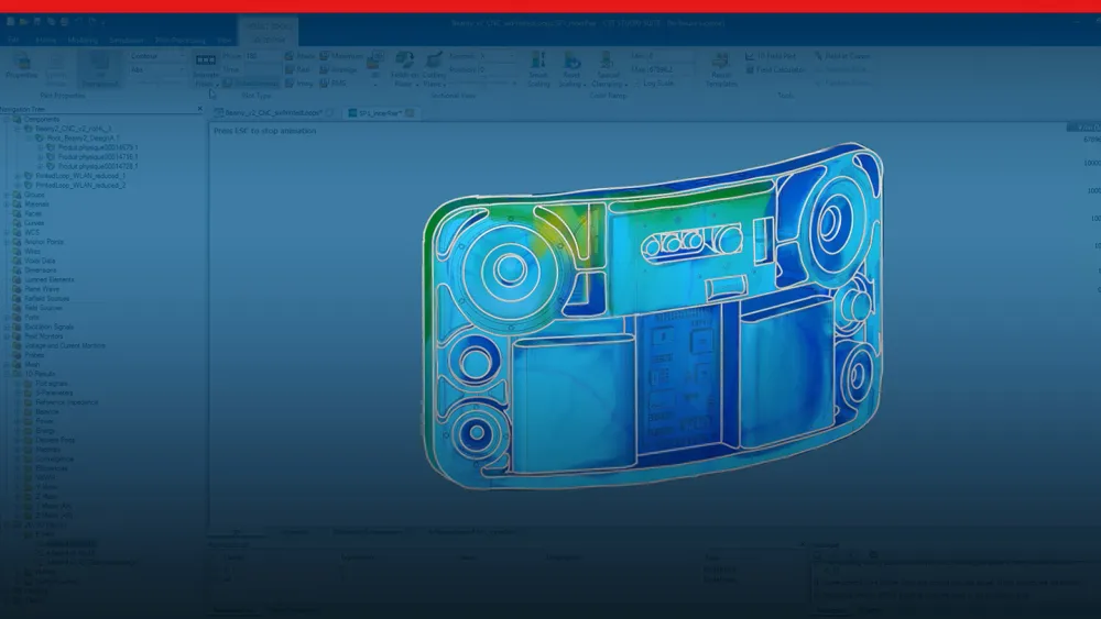 Screenshot of rendering of speaker from Electromagnetics - 3DEXPERIENCE Works 2023
