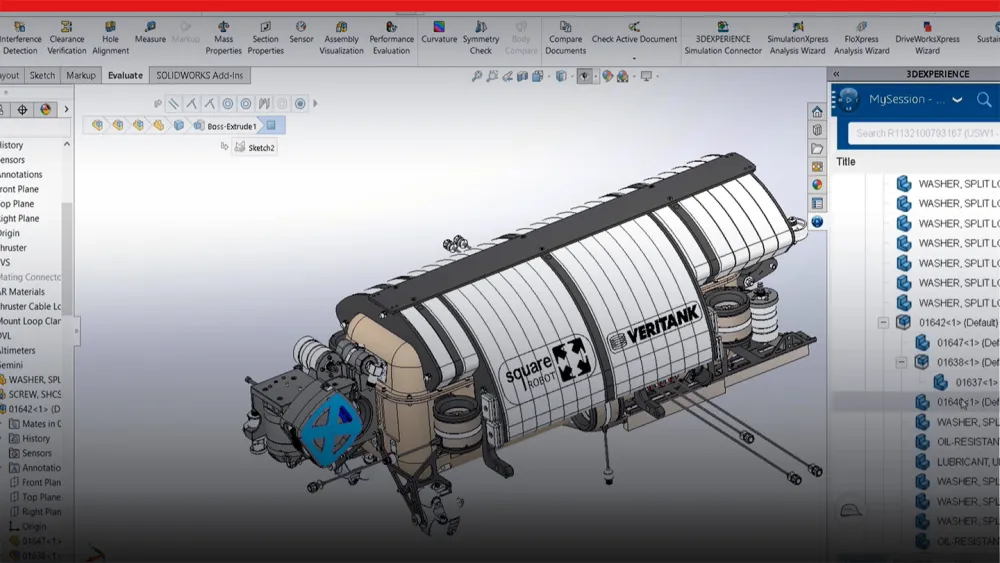 Screenshot of 3D model of tank cleaning robot from Injection Molding - 3DEXPERIENCE Works 2023
