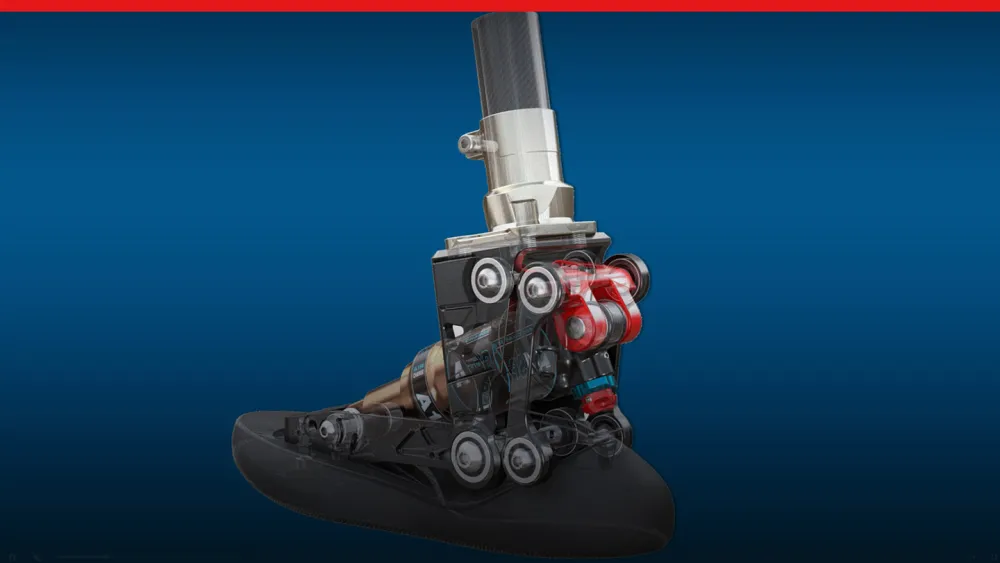 3D rendering of prosthetic leg shown in screenshot from Release Management - 3DEXPERIENCE Works 2023