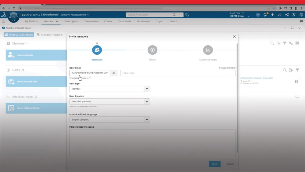 Benutzeroberfläche, die den Einrichtungsschritt für SOLIDWORKS Cloud Services zeigt