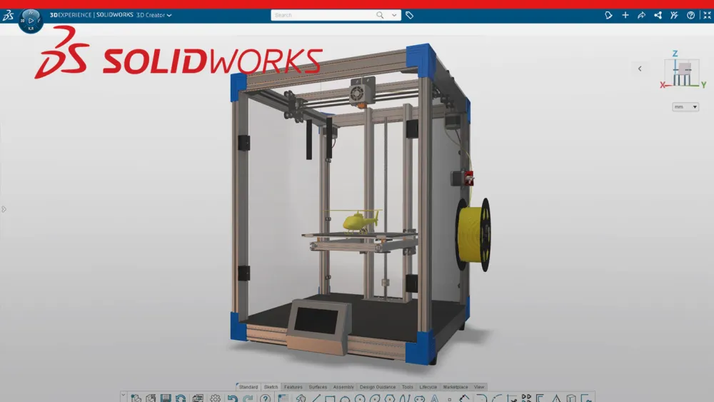 Modelo de impresora 3D en la interfaz de usuario de 3D Creator