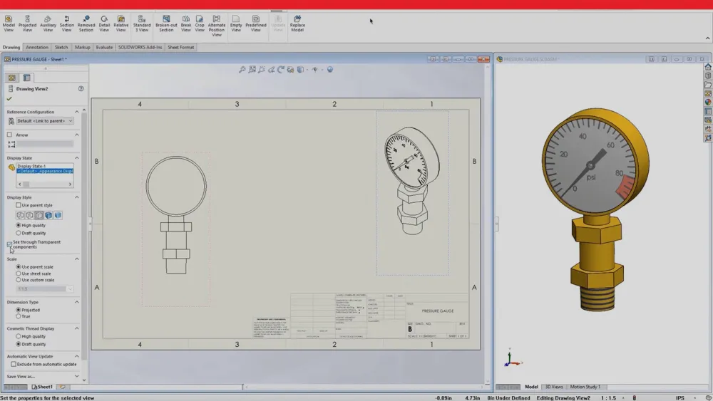 Screenshot of SOLIDWORKS Drawings file