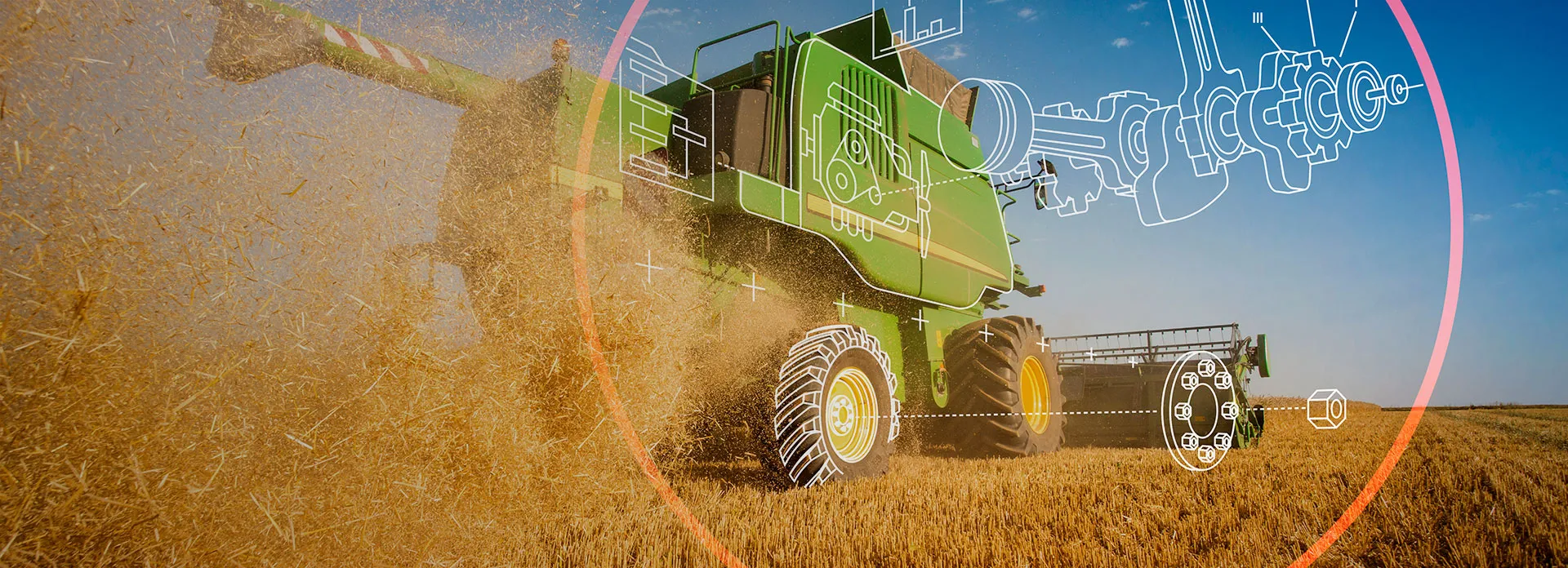 Maquinaria agrícola con un esquema en 3D de sus piezas: software CAD 3D de SOLIDWORKS