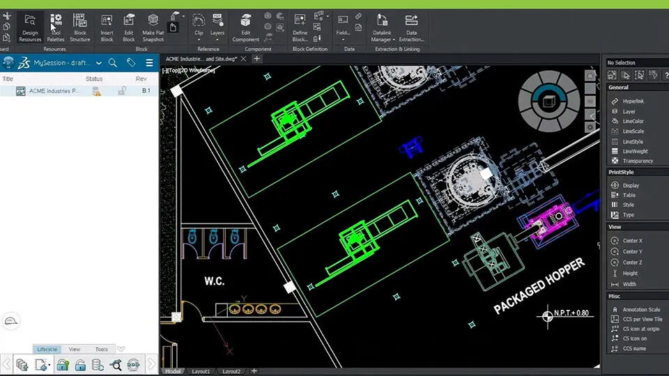 DraftSight 2D model of packaged hopper