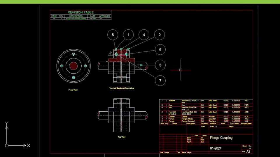 DraftSight 2D CAD plan for flange coupling