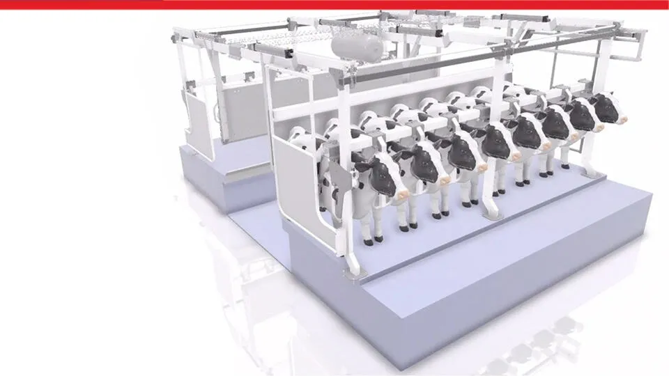 3D rendering of cows in milking structure - SOLIDWORKS