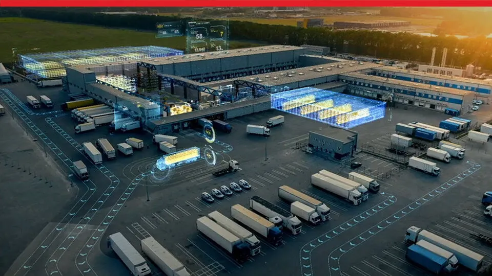 3D model showing the outside of plant with  the truck loading area - SOLIDWORKS