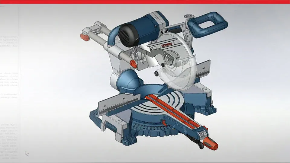 3DEXPERIENCE World 2025 governance presentation slide showing 3D model of a power saw