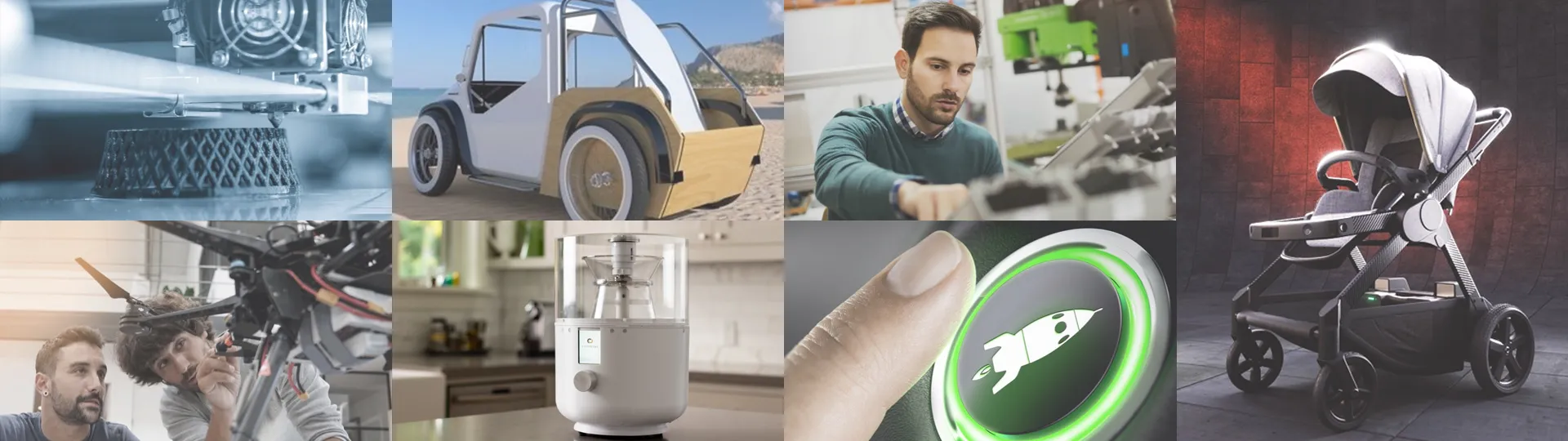 Collage of startup products and startup workers